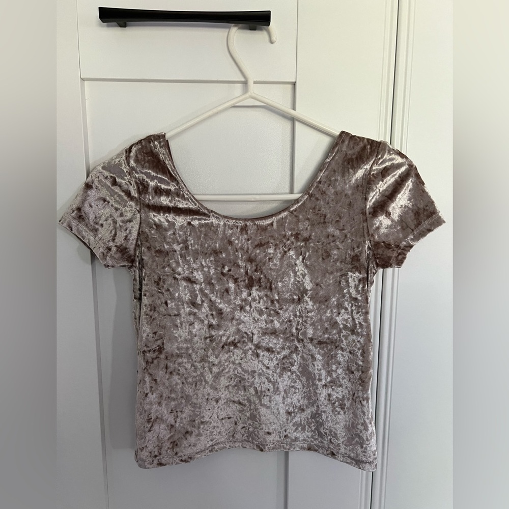 ANTISTAR soft metallic pink crushed velvet velour crop top, small